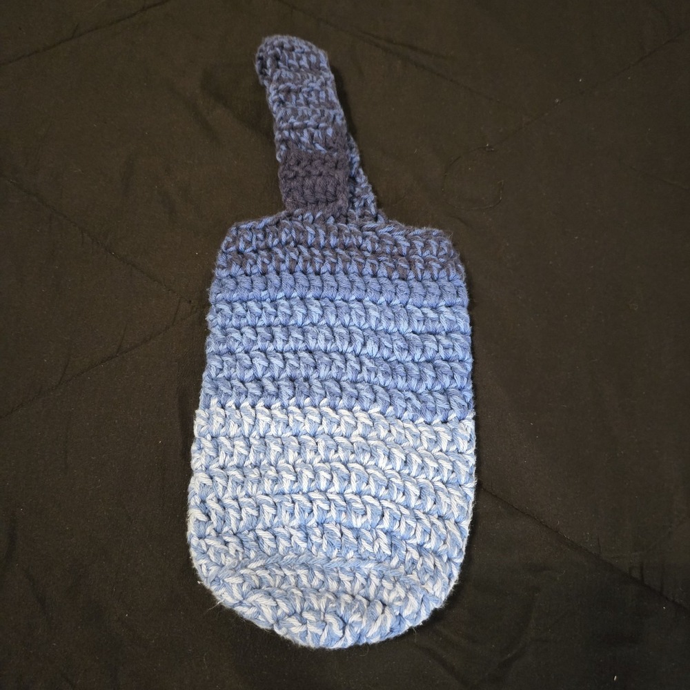 Handmade Blue Crochet Drink Holder‎ Bag Travel Driving On The Go
